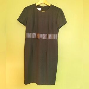 Talbots Petites Black Sheath Dress w/ Faux Leather Waistband – Size 6P